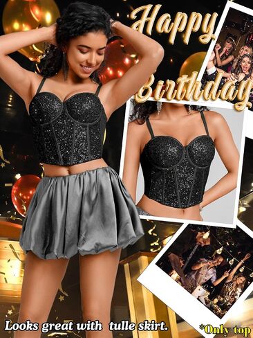 Kaei&Shi Sequin Corset Tops,Push Up Sparkly Mesh Bustier Top for Women,Sexy Concert Outfits Festival Disco Party Date Night in Saudi Arabia