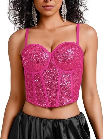 Kaei&Shi Sequin Corset Tops,Push Up Sparkly Mesh Bustier Top for Women,Sexy Concert Outfits Festival Disco Party Date Night in Saudi Arabia
