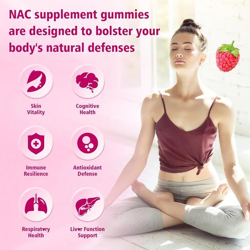 NAC Gummies Sugar-Free, N-Acetyl Cysteine NAC Supplement 1000mg for Antioxidants, Immune Support, Non-GMO, Gluten-Free, Vegan – Raspberry Flavor, 60 Gummies in Saudi Arabia