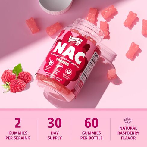 NAC Gummies Sugar-Free, N-Acetyl Cysteine NAC Supplement 1000mg for Antioxidants, Immune Support, Non-GMO, Gluten-Free, Vegan – Raspberry Flavor, 60 Gummies in Saudi Arabia