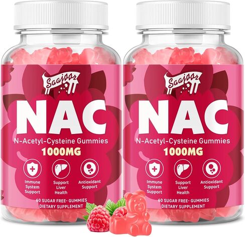 NAC Gummies Sugar-Free, N-Acetyl Cysteine NAC Supplement 1000mg for Antioxidants, Immune Support, Non-GMO, Gluten-Free, Vegan – Raspberry Flavor, 60 Gummies in Saudi Arabia