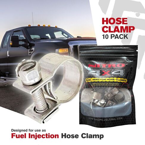 NITRO4X4 Stainless Steel Fuel Injector Hose Clamps Set - 10 Pack Adjustable Gas Line Hose Clamp (7/16 to 1/2 Inch, 11-13mm) - Heavy Duty Hose Clamp for Fuel Lines, Automotive Repairs in Saudi Arabia