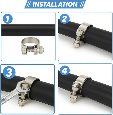 NITRO4X4 Stainless Steel Fuel Injector Hose Clamps Set - 10 Pack Adjustable Gas Line Hose Clamp (7/16 to 1/2 Inch, 11-13mm) - Heavy Duty Hose Clamp for Fuel Lines, Automotive Repairs in Saudi Arabia