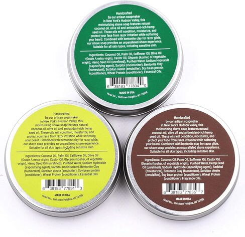 Taconic Shave Barbershop Quality 3 Shaving Soap Variety Pack – Bay Rum, Eucalyptus Mint and Lime - Artisan Crafted with Antioxidant Rich Oils in Saudi Arabia