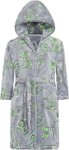 Glow in The Dark Kids Robes for Boys Girls Toddler Warm Fleece Hooded Bathrobe Soft Fuzzy Bath Robes 2-8 Years in Saudi Arabia