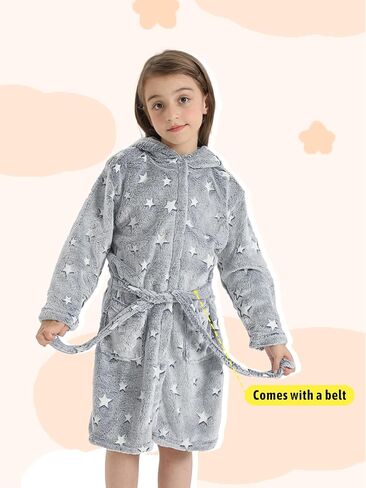 Glow in The Dark Kids Robes for Boys Girls Toddler Warm Fleece Hooded Bathrobe Soft Fuzzy Bath Robes 2-8 Years in Saudi Arabia