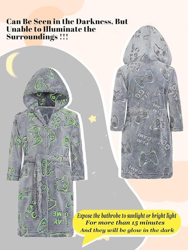 Glow in The Dark Kids Robes for Boys Girls Toddler Warm Fleece Hooded Bathrobe Soft Fuzzy Bath Robes 2-8 Years in Saudi Arabia
