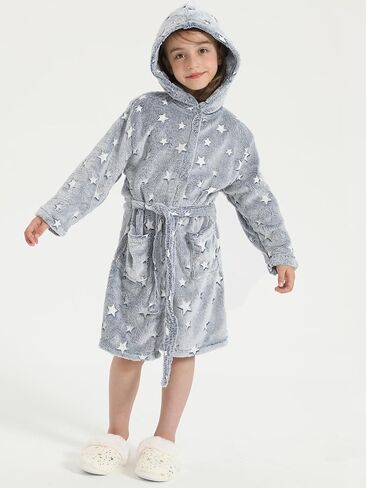Glow in The Dark Kids Robes for Boys Girls Toddler Warm Fleece Hooded Bathrobe Soft Fuzzy Bath Robes 2-8 Years in Saudi Arabia