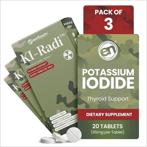 EarthNutri KI-Radi™ Potassium Iodide Tablets 65 mg (20 Tablets) in Foil-Foil Blister Seal Packaging - Potassium Iodine Tablet Supplement in Saudi Arabia