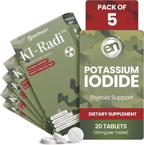 EarthNutri KI-Radi™ Potassium Iodide Tablets 65 mg (20 Tablets) in Foil-Foil Blister Seal Packaging - Potassium Iodine Tablet Supplement in Saudi Arabia