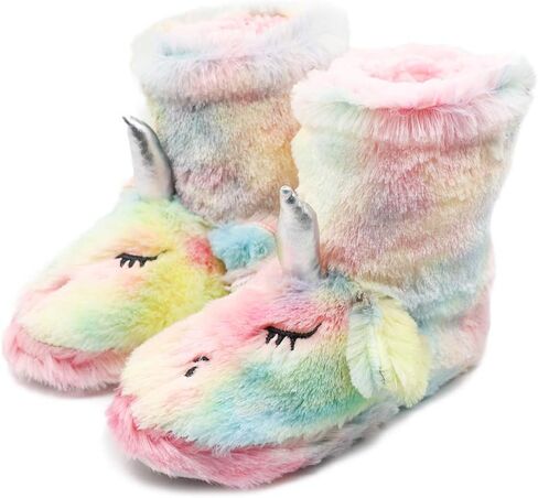 Mejormen Girls Unicorn House Slippers Plush Plush Anti-Skid Indoor Outdoor House Shoes for Toddler Kid in Kuwait