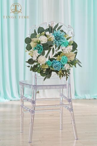 TINGE TIME Aritificial Flowers Candle Rings, 1 Pcs 15inch Diam Teal Blue Fake Rose Wreath Wedding Centerpieces for Tables Summer Garland for Front Door Weddings Party Ceremony Decor in Saudi Arabia