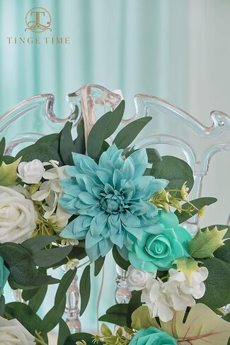 TINGE TIME Aritificial Flowers Candle Rings, 1 Pcs 15inch Diam Teal Blue Fake Rose Wreath Wedding Centerpieces for Tables Summer Garland for Front Door Weddings Party Ceremony Decor in Saudi Arabia