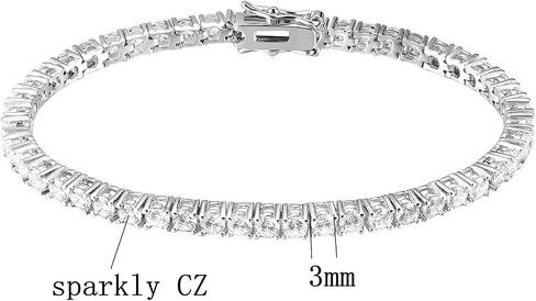 18K White Gold Plated 3mm Round CZ Classic Tennis Bracelet for Women and Men Diamond Chain Sizes 6-9 Inches 4 Prong in Kuwait