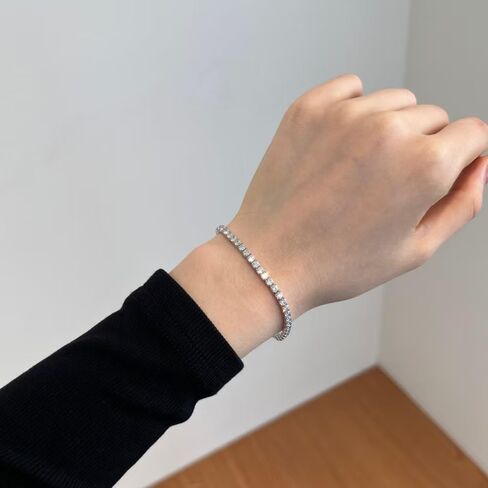 18K White Gold Plated 3mm Round CZ Classic Tennis Bracelet for Women and Men Diamond Chain Sizes 6-9 Inches 4 Prong in Kuwait