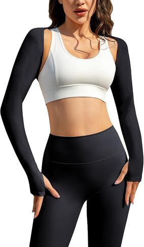 Women Crop Top Long Sleeve Bolero Shrug Workout Tops Open Front Crop Yoga Sports Gym Thumb holes Blouse Shrug in Kuwait