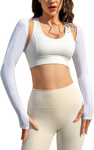 Women Crop Top Long Sleeve Bolero Shrug Workout Tops Open Front Crop Yoga Sports Gym Thumb holes Blouse Shrug in Kuwait
