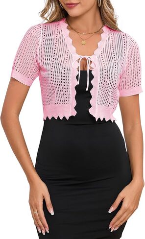 Durio Womens Cardigan Short Sleeve Tie Front Tops Lightweight Shrugs Cropped Crochet Sweater Summer Cardigans for Women 2025 in Kuwait