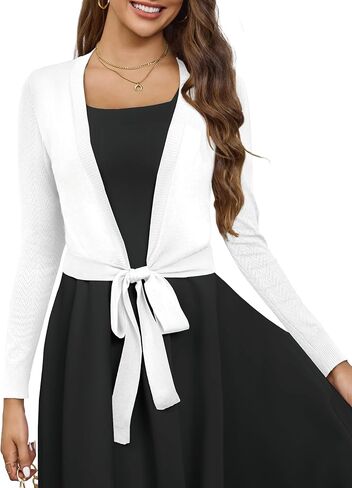 VOIANLIMO Women's Cardigan Knit Sweaters Long Sleeve Cropped Tie Front Bolero Shrug for Dresses S-XL in Kuwait
