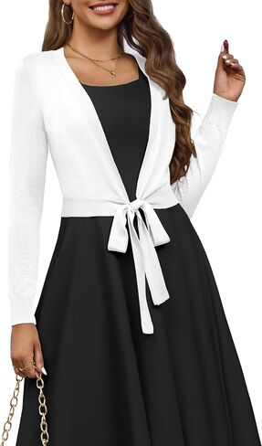 VOIANLIMO Women's Cardigan Knit Sweaters Long Sleeve Cropped Tie Front Bolero Shrug for Dresses S-XL in Kuwait