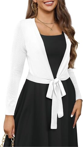 VOIANLIMO Women's Cardigan Knit Sweaters Long Sleeve Cropped Tie Front Bolero Shrug for Dresses S-XL in Kuwait