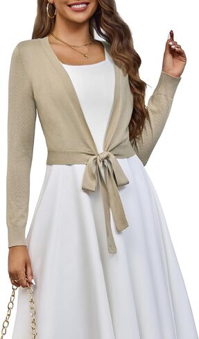 VOIANLIMO Women's Cardigan Knit Sweaters Long Sleeve Cropped Tie Front Bolero Shrug for Dresses S-XL in Kuwait