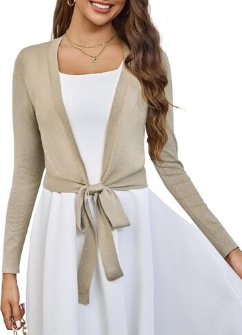 VOIANLIMO Women's Cardigan Knit Sweaters Long Sleeve Cropped Tie Front Bolero Shrug for Dresses S-XL in Kuwait