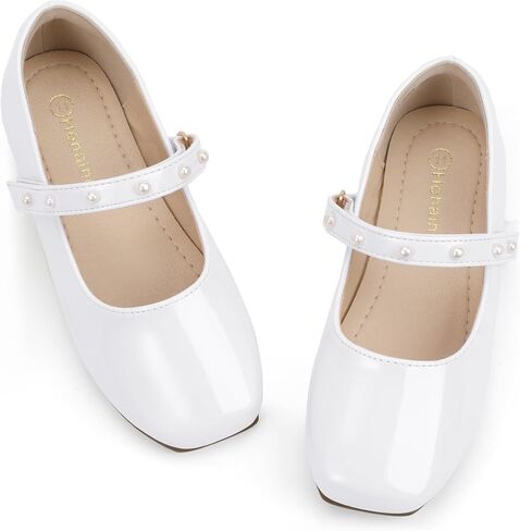 Hehainom Girls Dress Shoes Flower Girl Ballet Flats for Little Big Kids Todder Wedding Party Peals Shoes in Kuwait