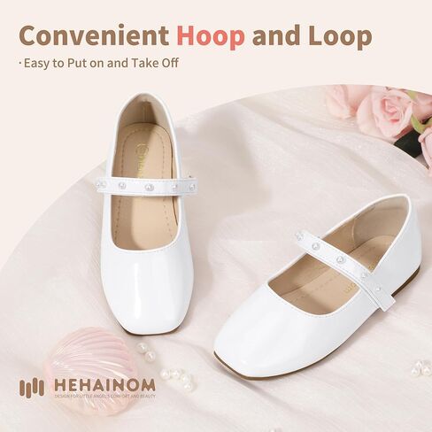 Hehainom Girls Dress Shoes Flower Girl Ballet Flats for Little Big Kids Todder Wedding Party Peals Shoes in Kuwait