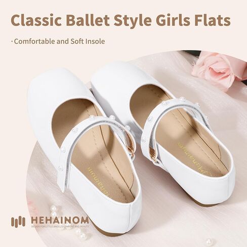 Hehainom Girls Dress Shoes Flower Girl Ballet Flats for Little Big Kids Todder Wedding Party Peals Shoes in Kuwait