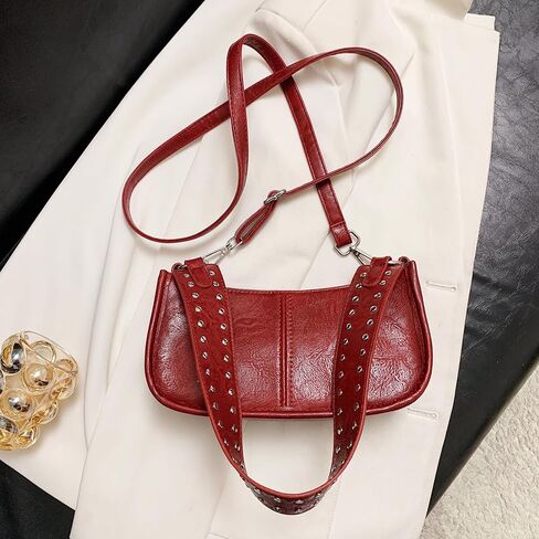 Shoulder Bags Red Purse for Women Burgundy Purse 90s Y2k Bag Studded Leather Handbags Crossbody Bag in Kuwait