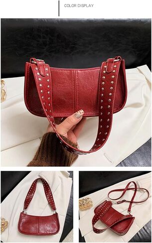 Shoulder Bags Red Purse for Women Burgundy Purse 90s Y2k Bag Studded Leather Handbags Crossbody Bag in Kuwait