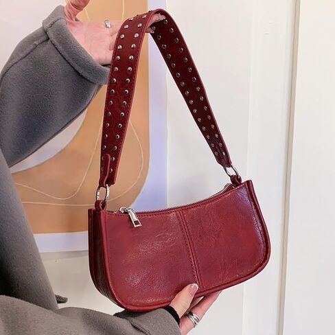 Shoulder Bags Red Purse for Women Burgundy Purse 90s Y2k Bag Studded Leather Handbags Crossbody Bag in Kuwait