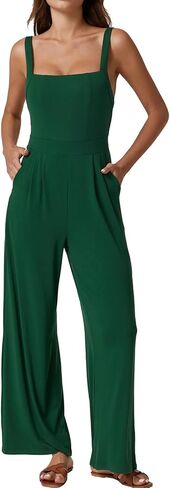 QINSEN Womens Casual Loose Overalls Jumpsuit Square Neck One Piece Sleeveless Wide Leg Rompers Outfits in Saudi Arabia
