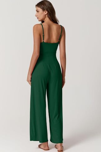 QINSEN Womens Casual Loose Overalls Jumpsuit Square Neck One Piece Sleeveless Wide Leg Rompers Outfits in Saudi Arabia
