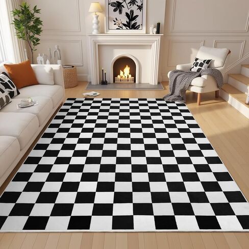سجادة أبيض وأسود سجادة لغرفة المعيشة غرفة نوم ، 5 × 7 سجادة منطقة قابلة للغسل ناعمة مع سجادة غير قابلة للانزلاق ، وكومة منخفضة للبقع للأطفال. in Kuwait
