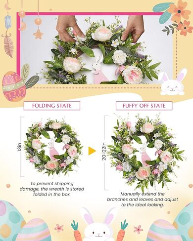 أكاليل عباد الشمس الاصطناعية للباب الأمامي 22 بوصة، إكليل باب الربيع والصيف مع خطاف، أكاليل الباب الصناعية باللون الأبيض والوردي والتوت الأزرق لجميع الفصول خارج ديكور الحائط المنزلي in Kuwait