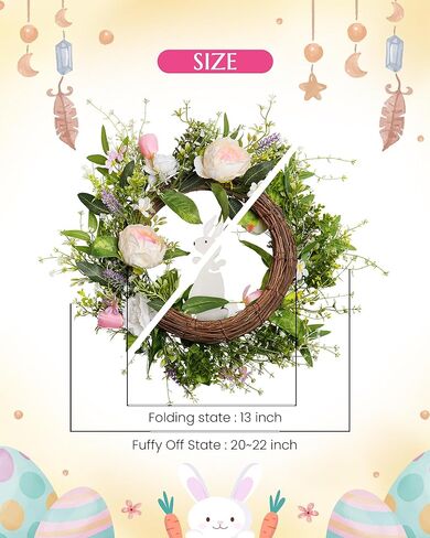 أكاليل عباد الشمس الاصطناعية للباب الأمامي 22 بوصة، إكليل باب الربيع والصيف مع خطاف، أكاليل الباب الصناعية باللون الأبيض والوردي والتوت الأزرق لجميع الفصول خارج ديكور الحائط المنزلي in Kuwait