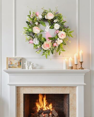 أكاليل عباد الشمس الاصطناعية للباب الأمامي 22 بوصة، إكليل باب الربيع والصيف مع خطاف، أكاليل الباب الصناعية باللون الأبيض والوردي والتوت الأزرق لجميع الفصول خارج ديكور الحائط المنزلي in Kuwait