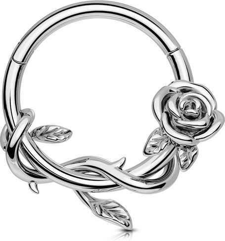 OUFER FLower 16G Gold Septum Rings, 316L Surgical Steel Septum Jewelry, Hinged Clicker Daith Piercing Jewelry, Daith Cartilage Helix Tragus Earring Hoop For Women in Saudi Arabia