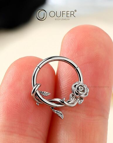 OUFER FLower 16G Gold Septum Rings, 316L Surgical Steel Septum Jewelry, Hinged Clicker Daith Piercing Jewelry, Daith Cartilage Helix Tragus Earring Hoop For Women in Saudi Arabia