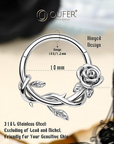 OUFER FLower 16G Gold Septum Rings, 316L Surgical Steel Septum Jewelry, Hinged Clicker Daith Piercing Jewelry, Daith Cartilage Helix Tragus Earring Hoop For Women in Saudi Arabia