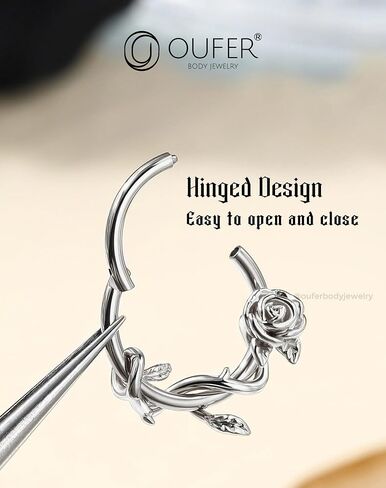 OUFER FLower 16G Gold Septum Rings, 316L Surgical Steel Septum Jewelry, Hinged Clicker Daith Piercing Jewelry, Daith Cartilage Helix Tragus Earring Hoop For Women in Saudi Arabia