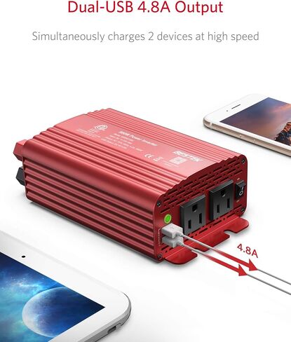 BESTEK 500W Power Inverter DC 12V to 110V AC Converter with Alligator Battery Clamp 4.8A Dual USB Car Charger ETL Listed in Kuwait