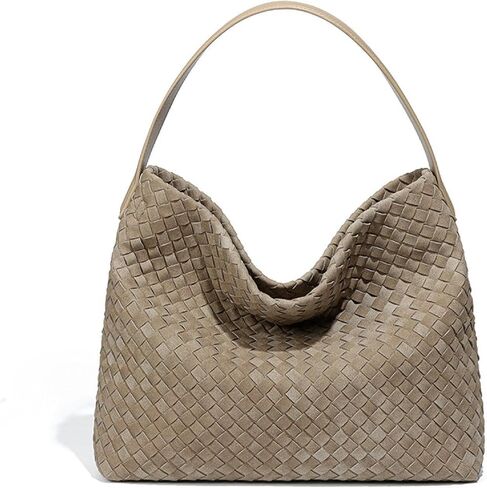 Women's Braided Leather Tote Bag Stylish Suede Hobo Shoulder Bag with Woven Details in Kuwait
