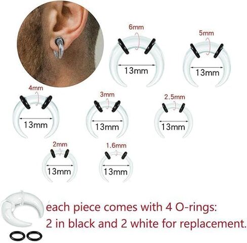 2PCS Glass Septum rings hoops,14G to 2G C Shape Pincher Tapers with O-Rings for Nose&Ear Jewelry Clicker Cartilage Earring Hinged Segment Daith Piercing in Saudi Arabia