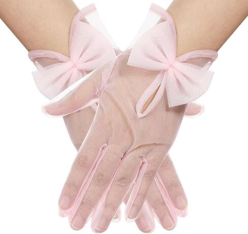 Women's Bow Short Sheer Mesh Tulle Gloves Wrist Length Wedding Evening Opera Tea Party Gloves in Saudi Arabia