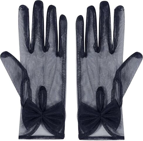 Women's Bow Short Sheer Mesh Tulle Gloves Wrist Length Wedding Evening Opera Tea Party Gloves in Saudi Arabia