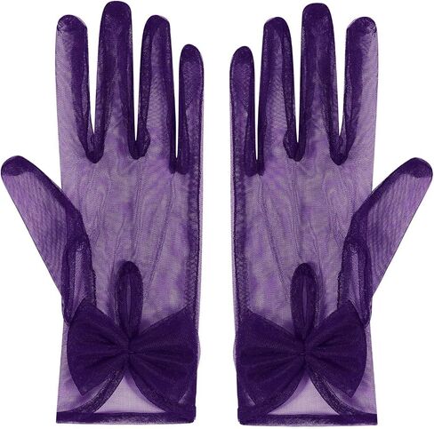Women's Bow Short Sheer Mesh Tulle Gloves Wrist Length Wedding Evening Opera Tea Party Gloves in Saudi Arabia