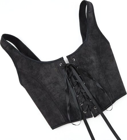 Women Vintage Black Lace-Up Bustier-Corset-Tops Boned Bustier Vest Sexy Overbustier for Going Out, Women's Corset Tops in Saudi Arabia